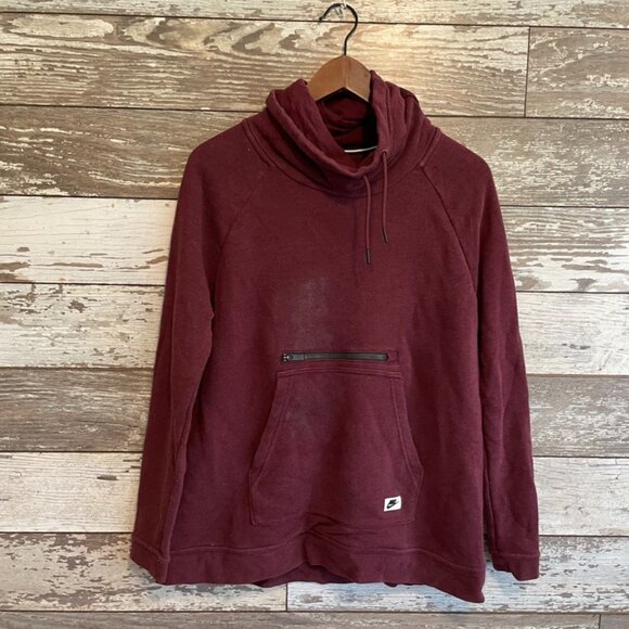 Nike Tech Cowl Neck Fleece Burgundy Women's Athletic Wear Pullover Sweatshirt - Picture 1 of 4